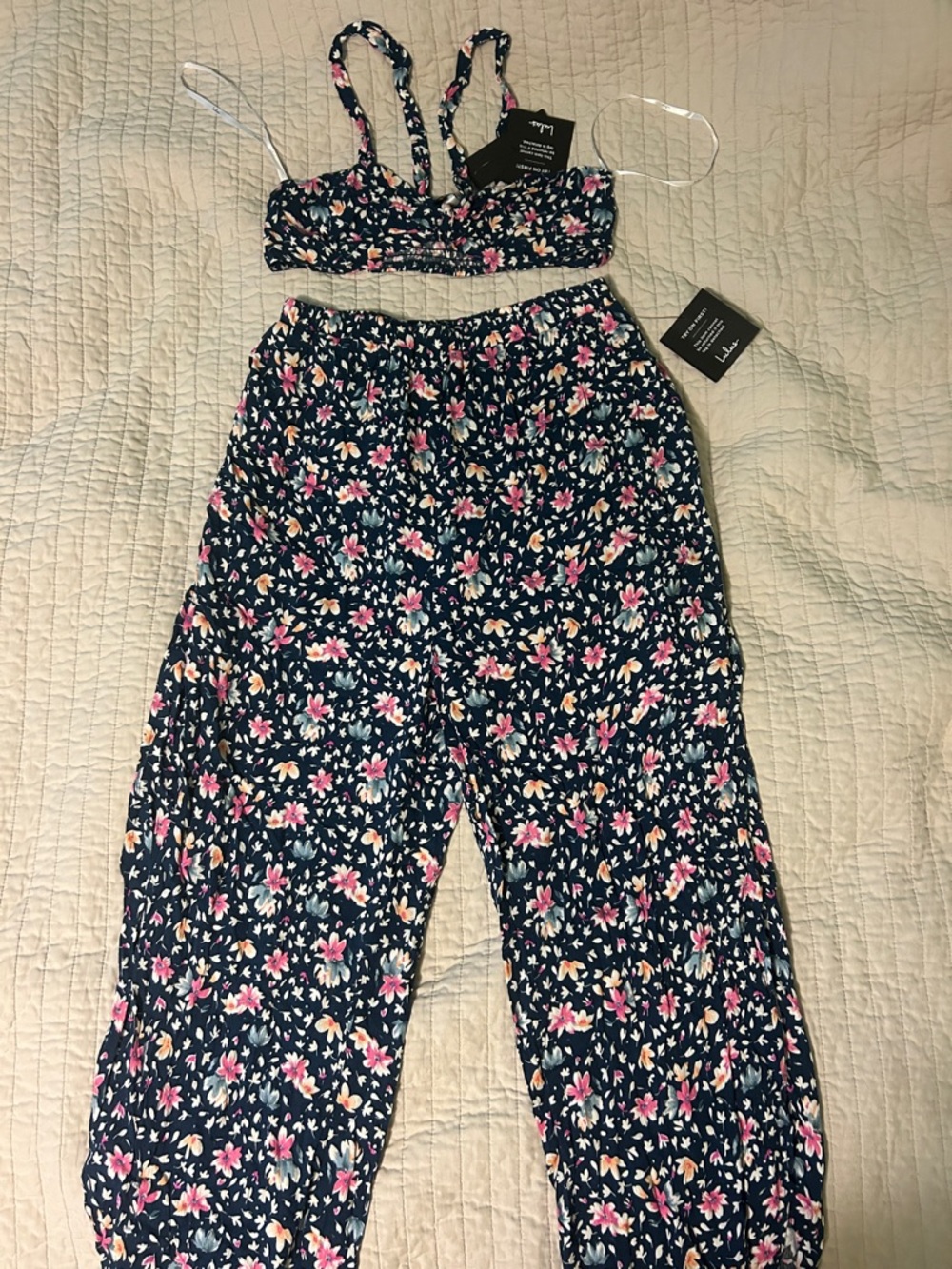 Lulus Navy Floral Two Piece Set